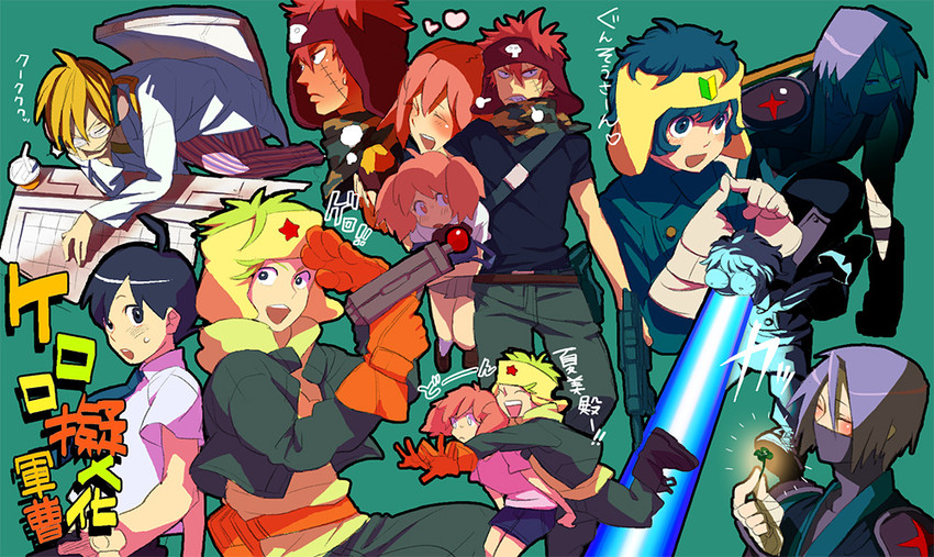 keroro, hinata natsumi, giroro, tamama, kururu, and 2 more (keroro gunsou) drawn by maiko_(setllon)