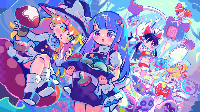 hakurei reimu, kirisame marisa, cirno, buro, marija, and 1 more (touhou and 1 more) drawn by moyazou_(kitaguni_moyashi_seizoujo)