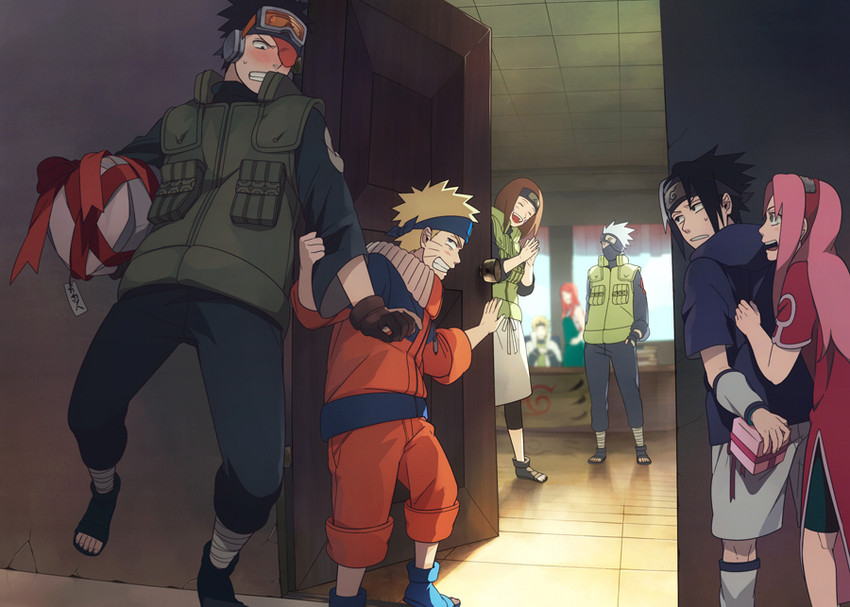haruno sakura, uzumaki naruto, uchiha sasuke, hatake kakashi, uchiha obito, and 3 more (naruto) drawn by oba-min