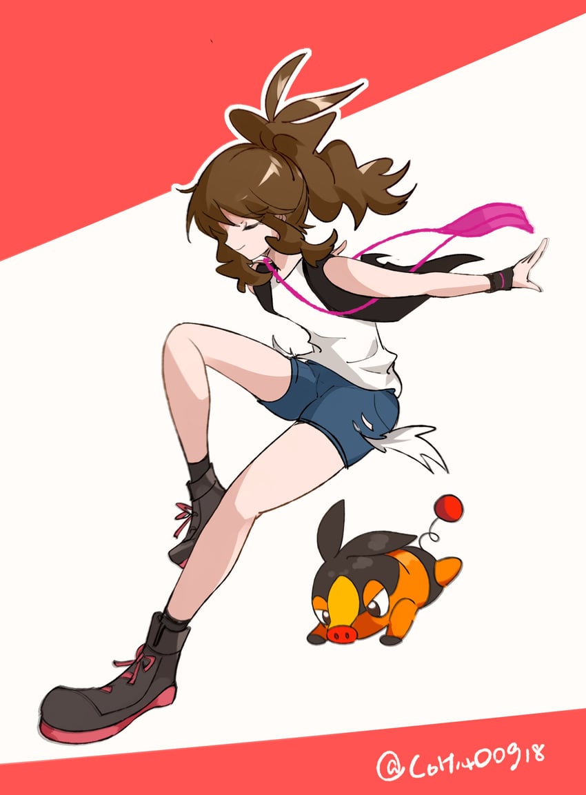 hilda and tepig (pokemon and 1 more) drawn by c6h14o0918