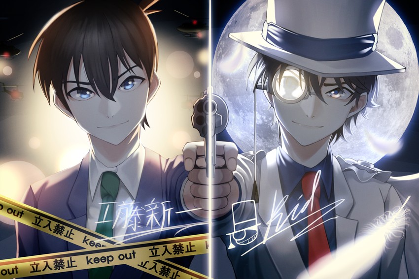 kudou shin'ichi and kaitou kid (meitantei conan and 1 more) drawn by michelan