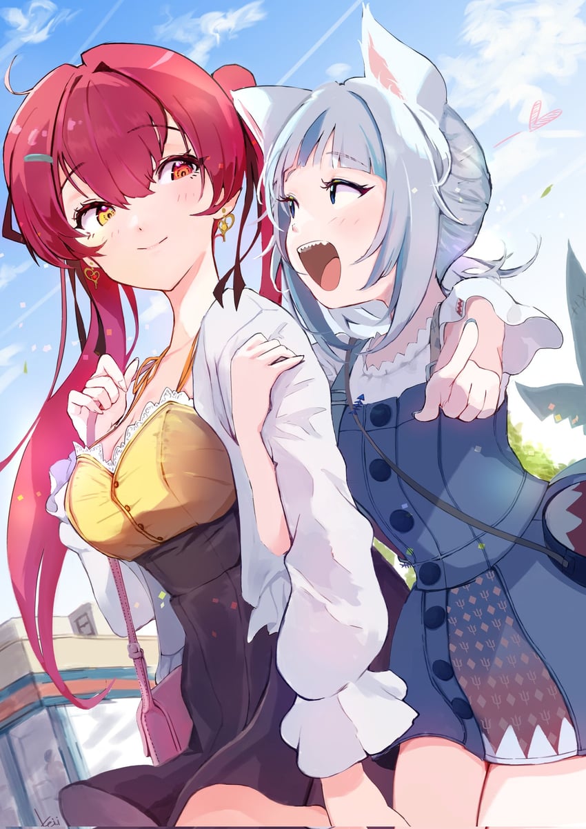 houshou marine and gawr gura (hololive and 2 more) drawn by imazakey