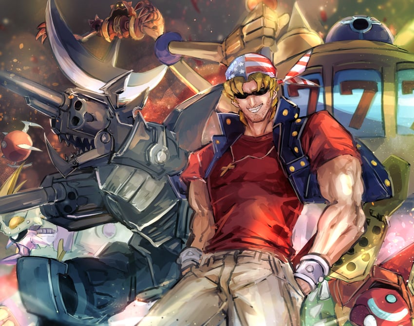 keith howard, pendulum machine, barrel dragon, slot machine, launcher spider, and 1 more (yu-gi-oh! and 1 more) drawn by hatano_kiyoshi