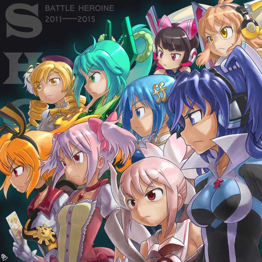 kaname madoka, miki sayaka, tomoe mami, tachibana hibiki, tsukuyomi shirabe, and 3 more (mahou shoujo madoka magica and 7 more) drawn by heei_juun