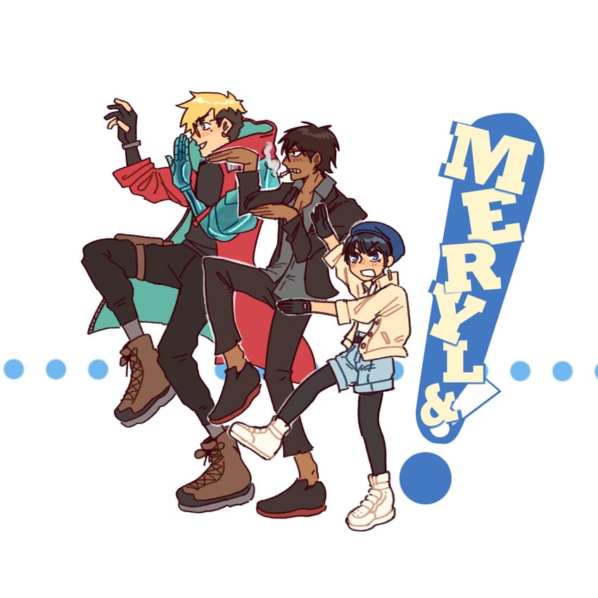 vash the stampede, nicholas d. wolfwood, and meryl stryfe (trigun and 2 more) drawn by refeltwo