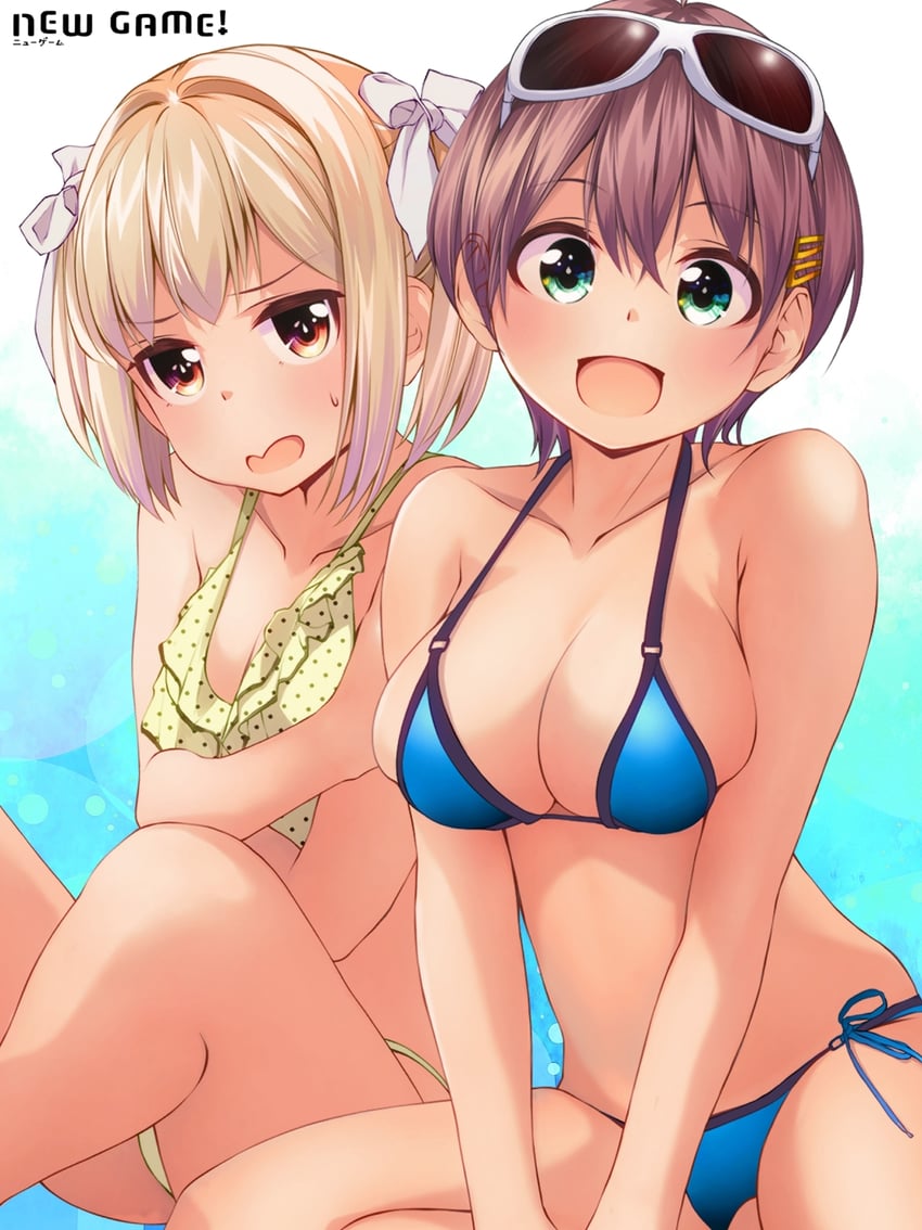 iijima yun and shinoda hajime (new game!) drawn by chuutaro_metal
