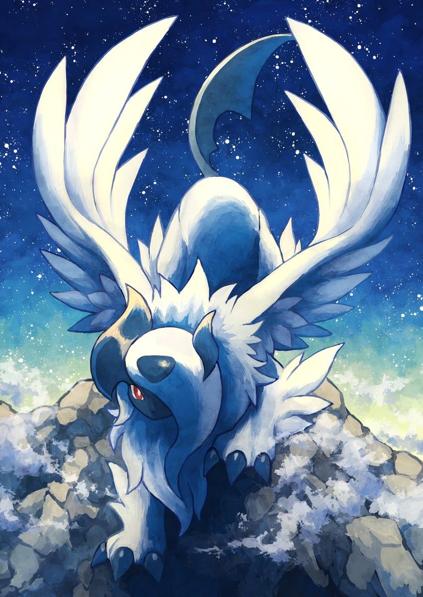 absol and mega absol (pokemon) drawn by 7_phi_3
