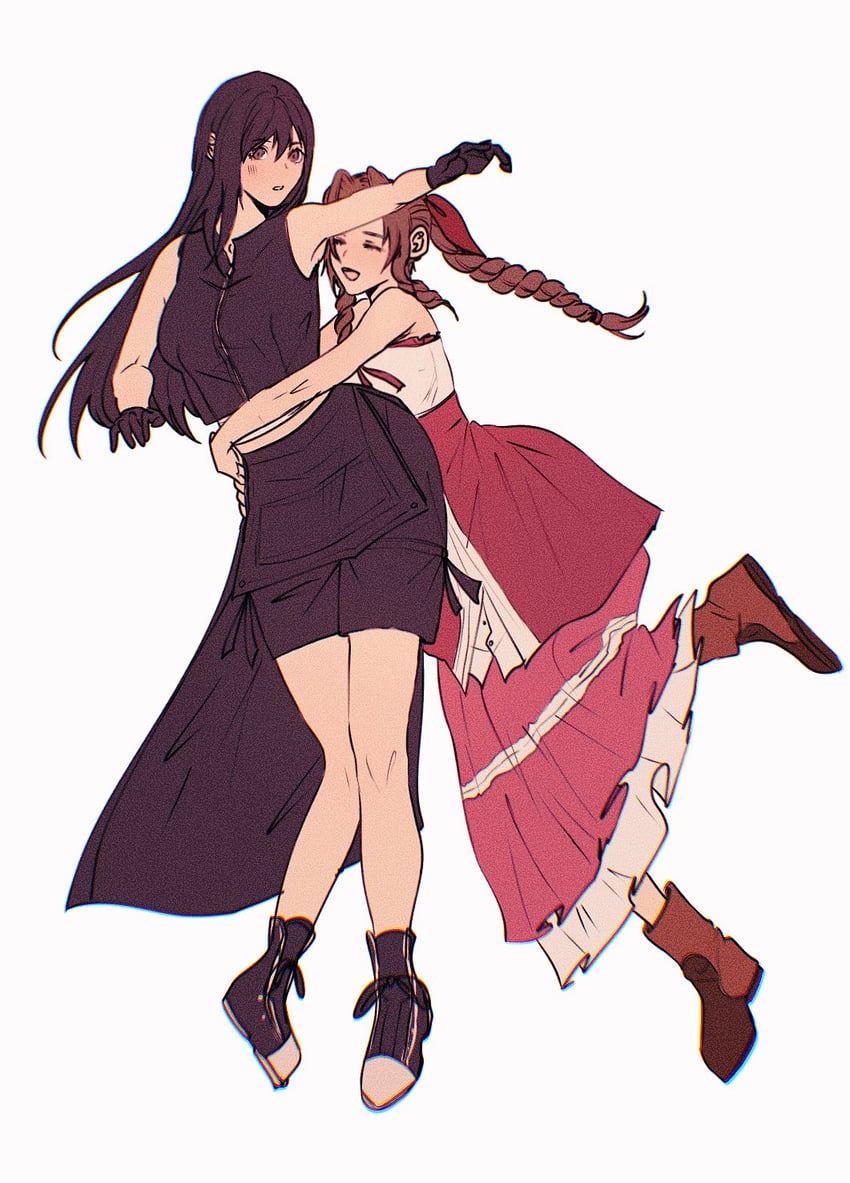 tifa lockhart and aerith gainsborough (final fantasy and 4 more) drawn by sera_(serappi)
