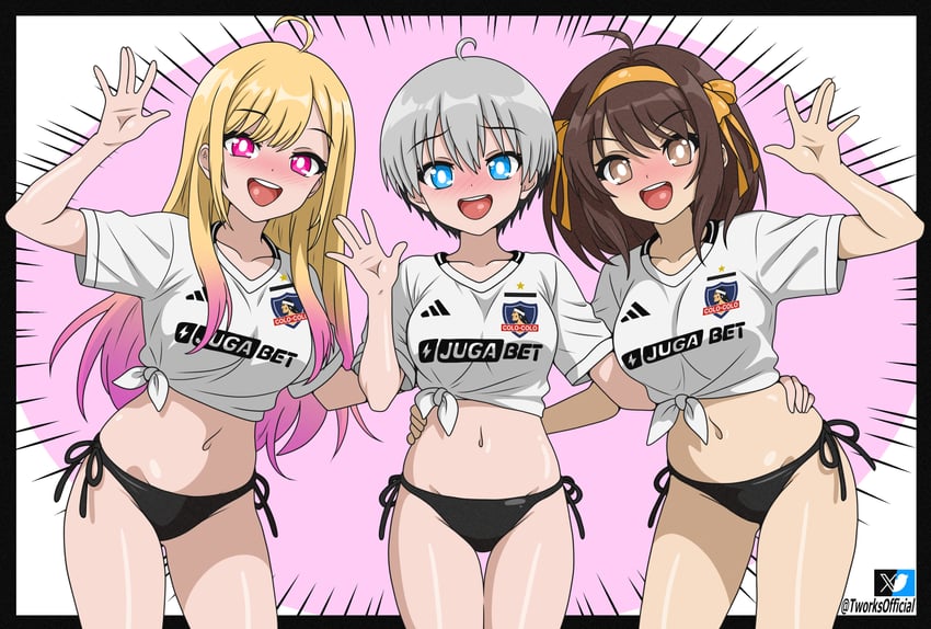 suzumiya haruhi, kitagawa marin, and uzaki hana (suzumiya haruhi no yuuutsu and 3 more) drawn by t-works