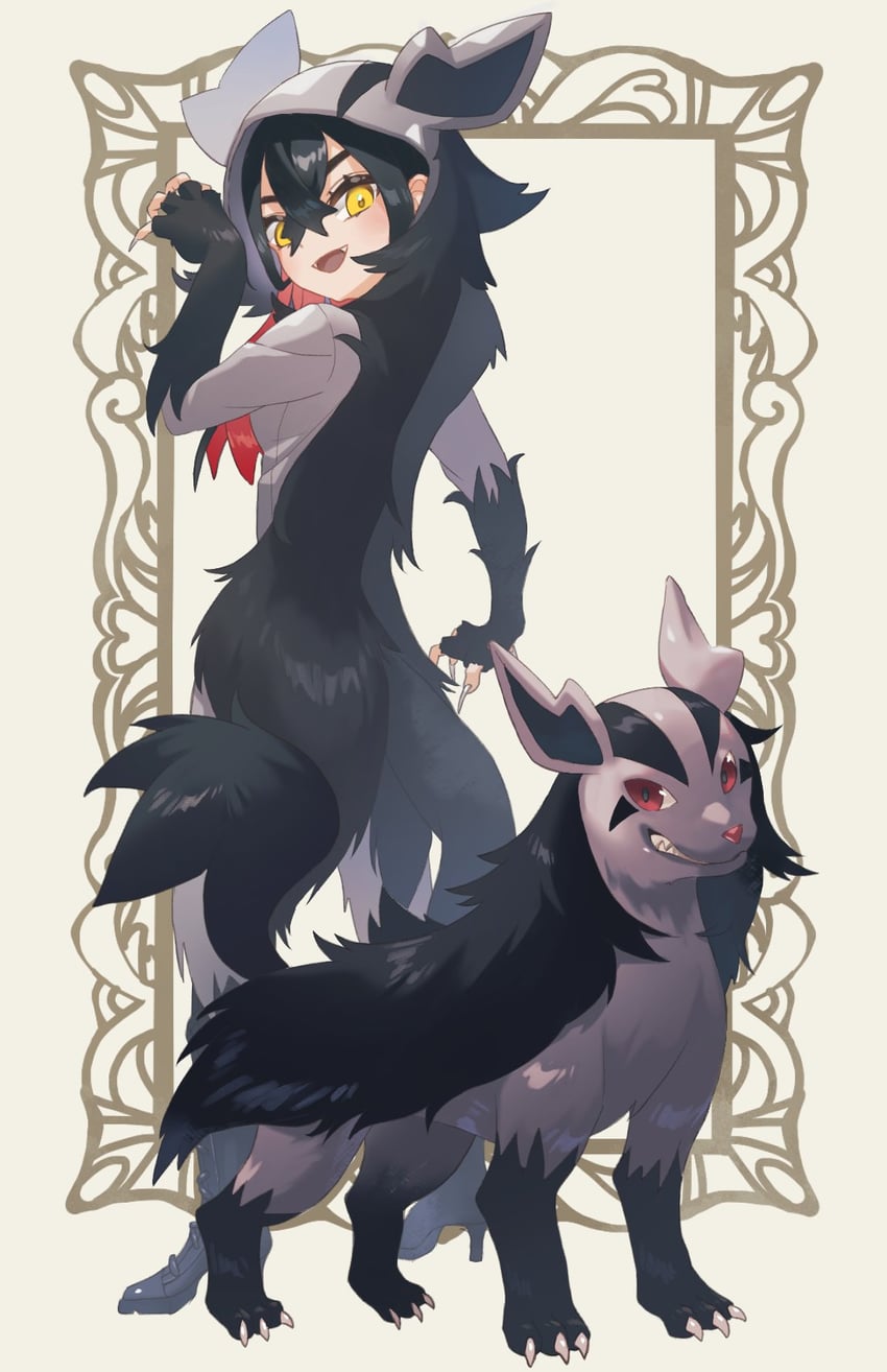 carmine and mightyena (pokemon and 1 more) drawn by kanataeni