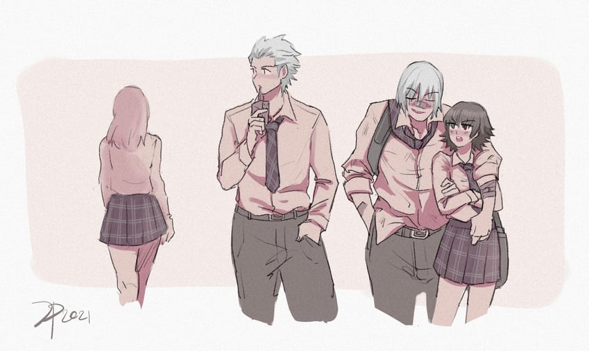 dante, vergil, lady, and lady in red (devil may cry) drawn by jumpoon