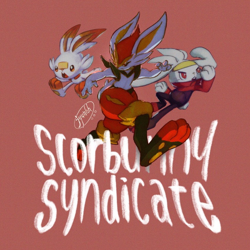 scorbunny, cinderace, and raboot (pokemon) drawn by jyunhh