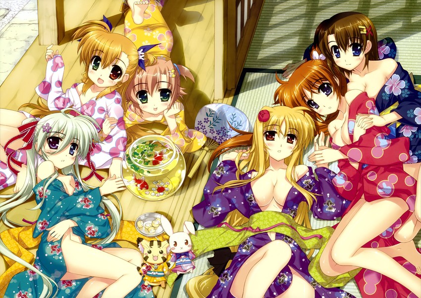 fate testarossa, takamachi nanoha, yagami hayate, vivio, einhard stratos, and 3 more (lyrical nanoha and 2 more) drawn by fujima_takuya