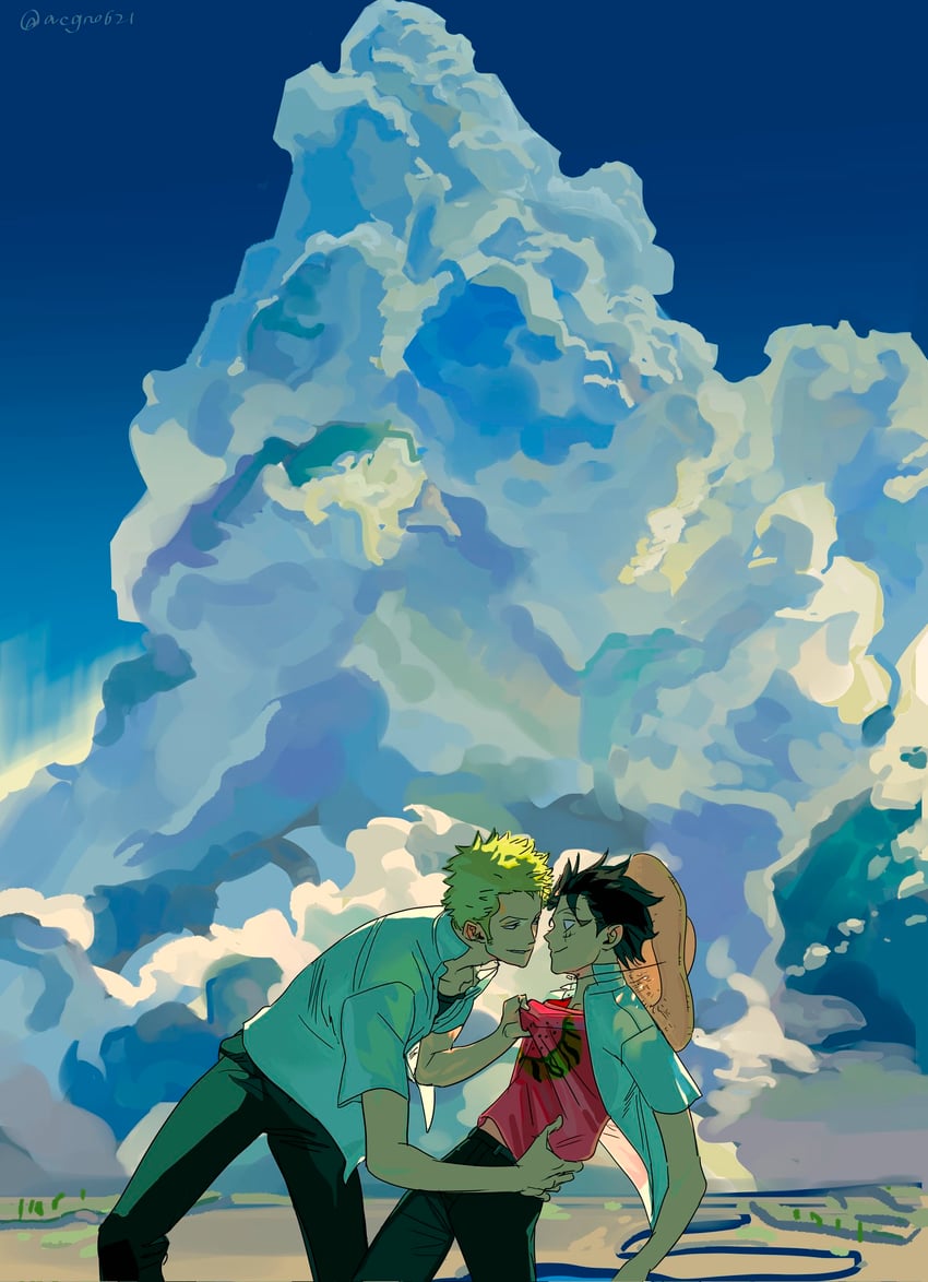 monkey d. luffy and roronoa zoro (one piece) drawn by acgn0621