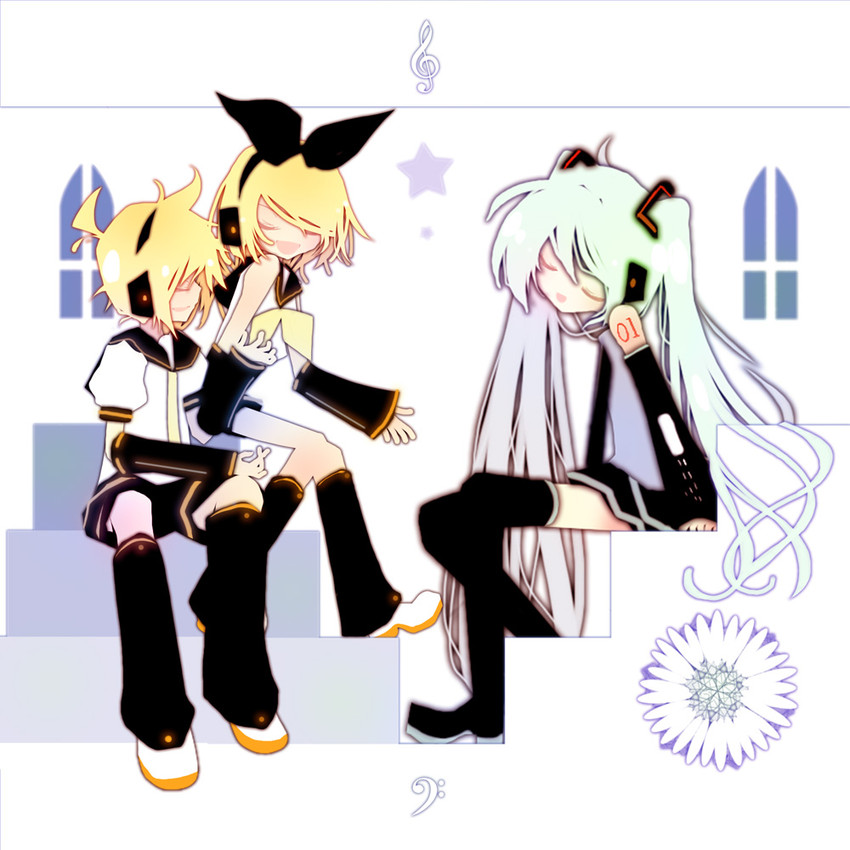hatsune miku, kagamine rin, and kagamine len (vocaloid) drawn by saya_(sayaya)