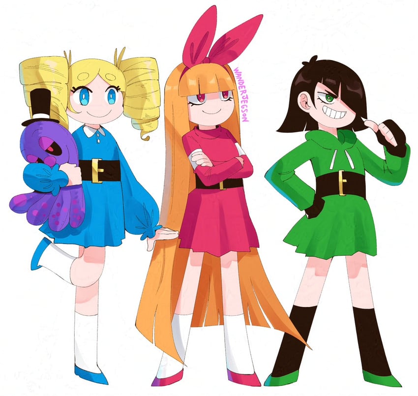 buttercup, blossom, bubbles, and octi (powerpuff girls) drawn by wanderjegson