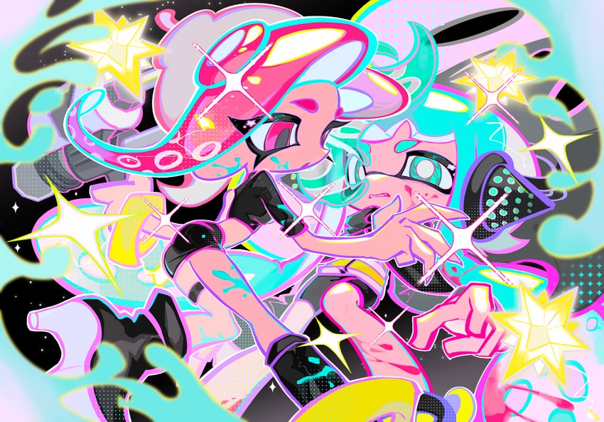 inkling player character, inkling girl, octoling player character, octoling girl, agent 8, and 1 more (splatoon and 2 more) drawn by xiaoyunatie
