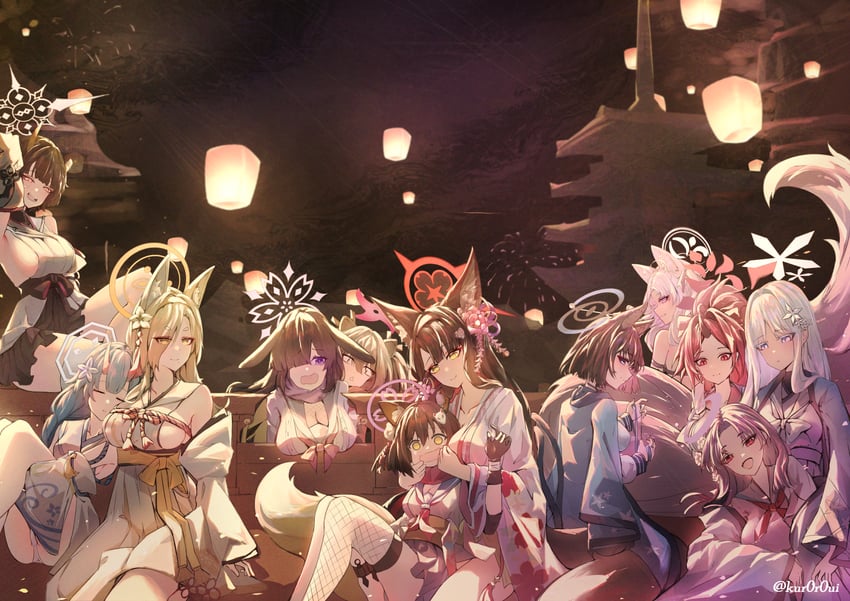 izuna, wakamo, kikyou, chise, kaho, and 7 more (blue archive) drawn by kuroroui
