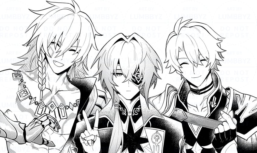 phainon, mydei, and anaxa (honkai and 1 more) drawn by lumbbyz