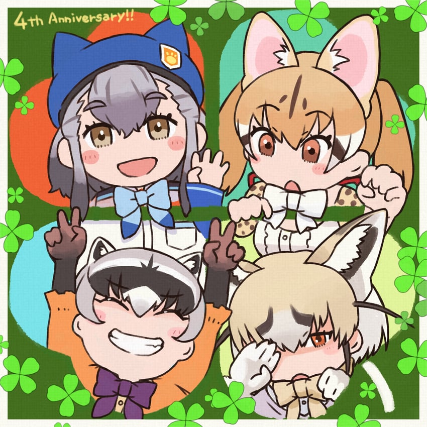 large-spotted genet, hikari, rueppell's fox, and crab-eating raccoon (kemono friends and 1 more) drawn by toriny