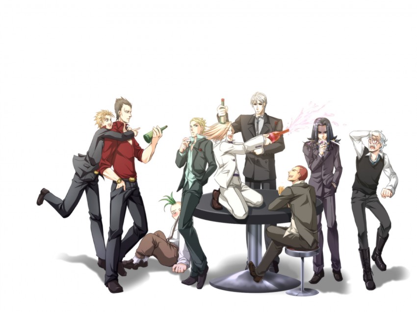 prosciutto, risotto nero, melone, ghiaccio, illuso, and 4 more (jojo no kimyou na bouken and 1 more) drawn by killingrock