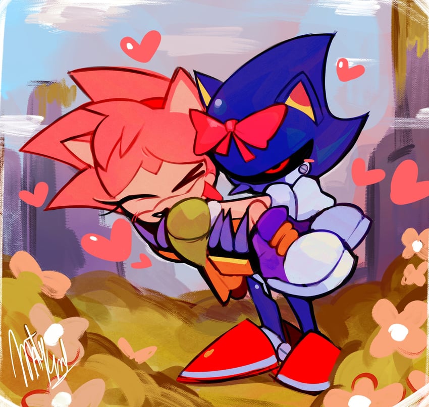 amy rose, metal sonic, and classic amy (sonic and 1 more) drawn by strangerato