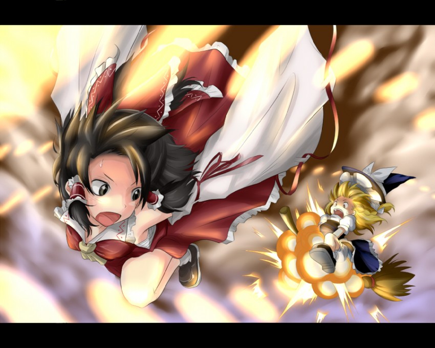 hakurei reimu and kirisame marisa (touhou) drawn by ao_usagi
