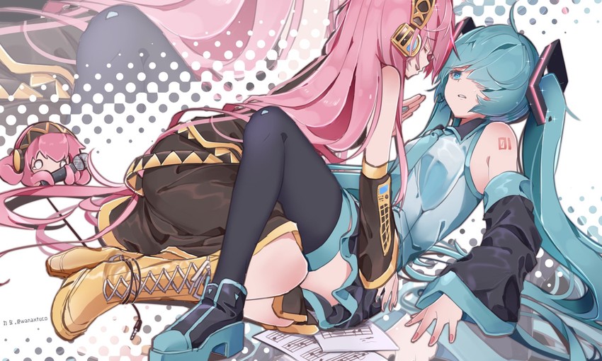 hatsune miku, megurine luka, and takoluka (vocaloid) drawn by wanaxtuco