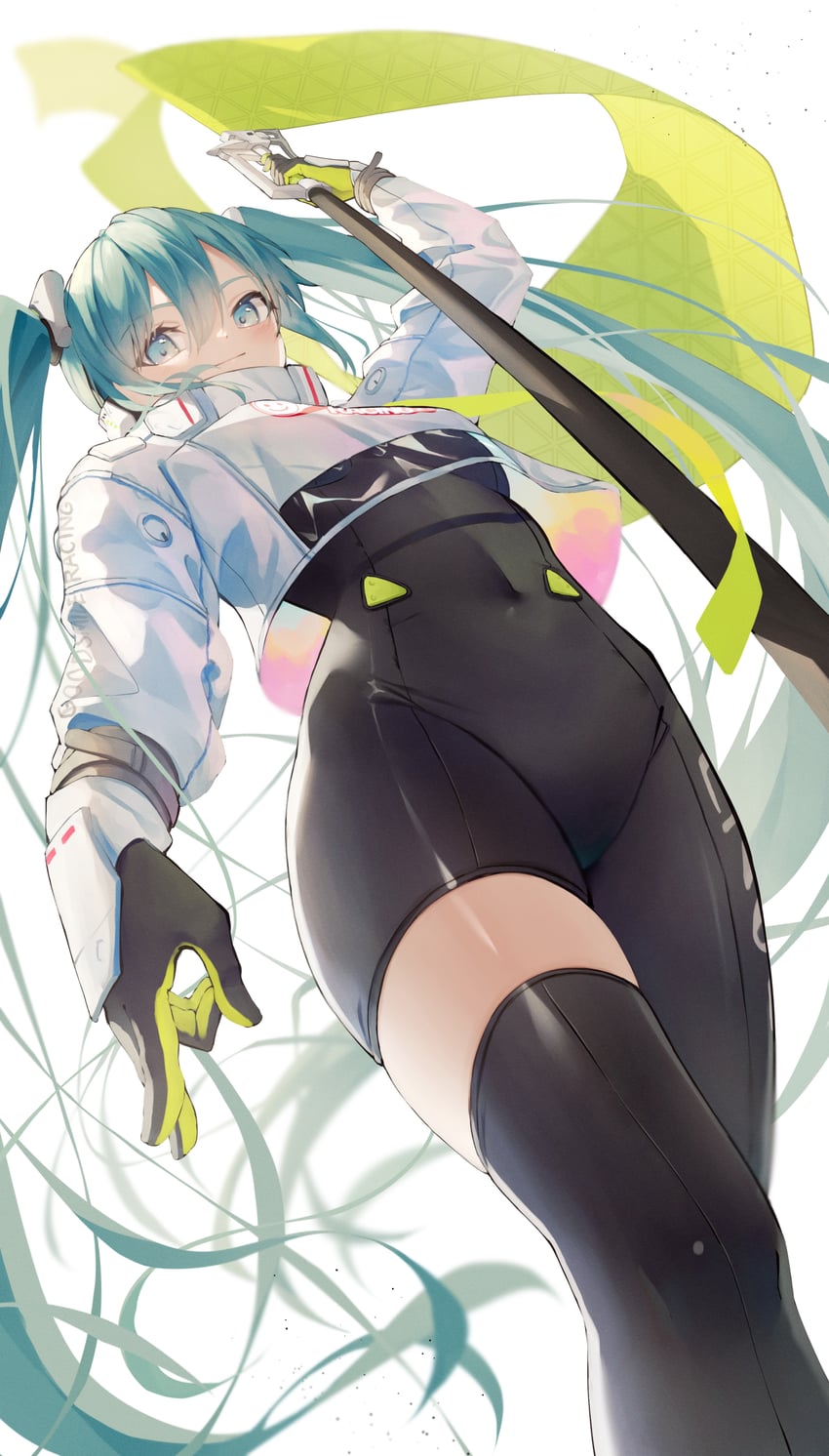 hatsune miku and racing miku (vocaloid and 1 more) drawn by 200f_(nifu)