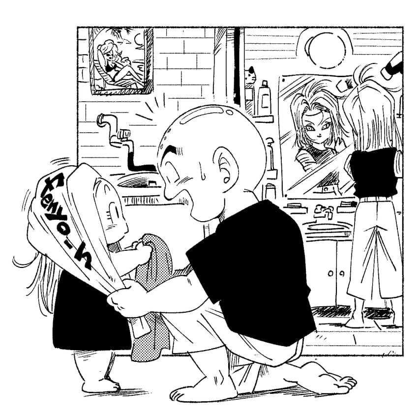 android 18, kuririn, and marron (dragon ball and 1 more) drawn by fenyon