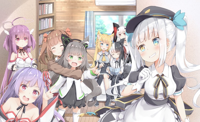 kagura mea, alice mana, hanazono serena, chigusa hana, yumeno shiori, and 3 more (paryi project) drawn by pirason