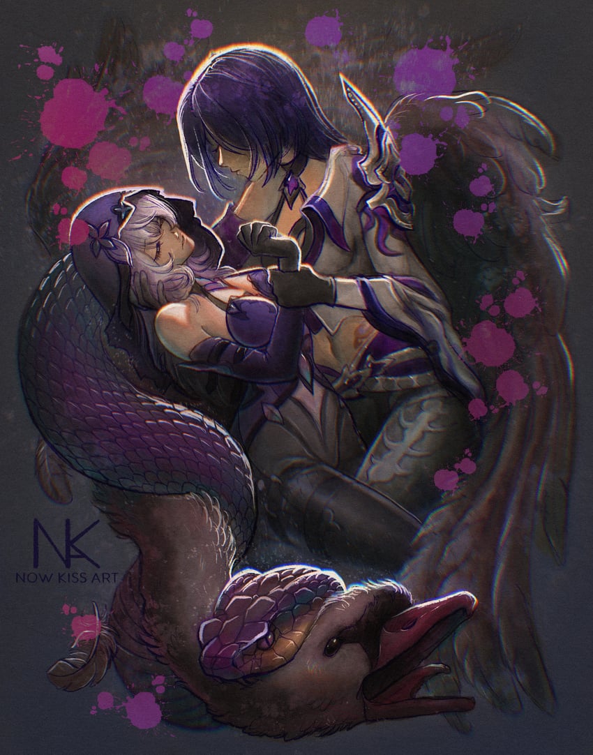 acheron and black swan (honkai and 1 more) drawn by nowkissart