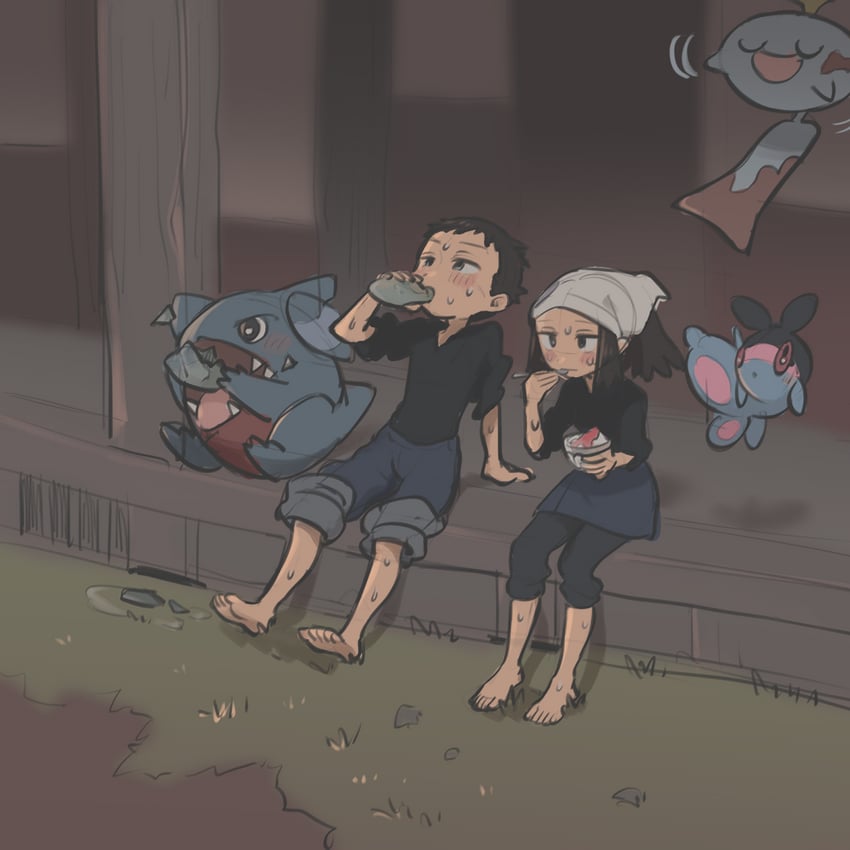 akari, rei, gible, chimecho, and finneon (pokemon and 1 more) drawn by kinni
