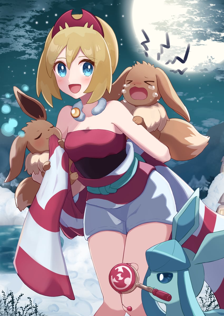 eevee, glaceon, and irida (pokemon and 1 more) drawn by haru_(haruxxe)