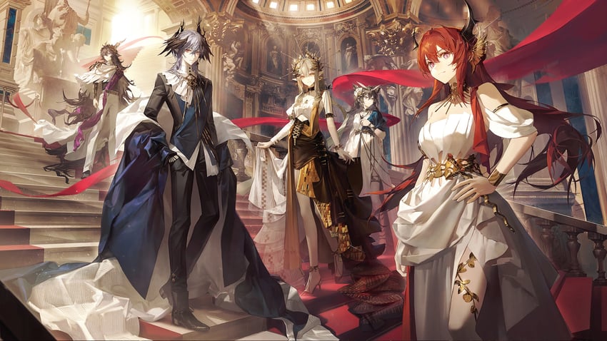 surtr, muelsyse, silence, ebenholz, logos, and 1 more (arknights and 1 more) drawn by huang_gua