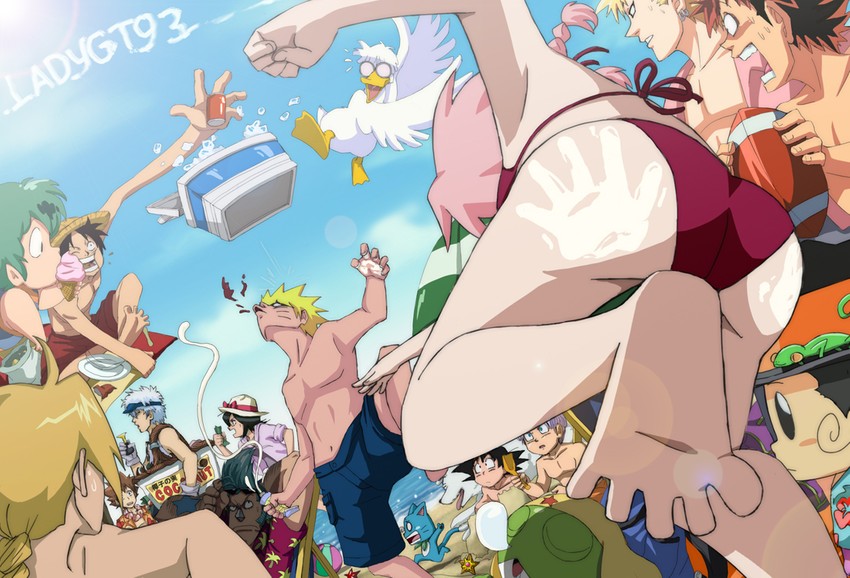 monkey d. luffy, haruno sakura, uzumaki naruto, kuchiki rukia, sakata gintoki, and 15 more (pokemon and 15 more) drawn by ladygt93