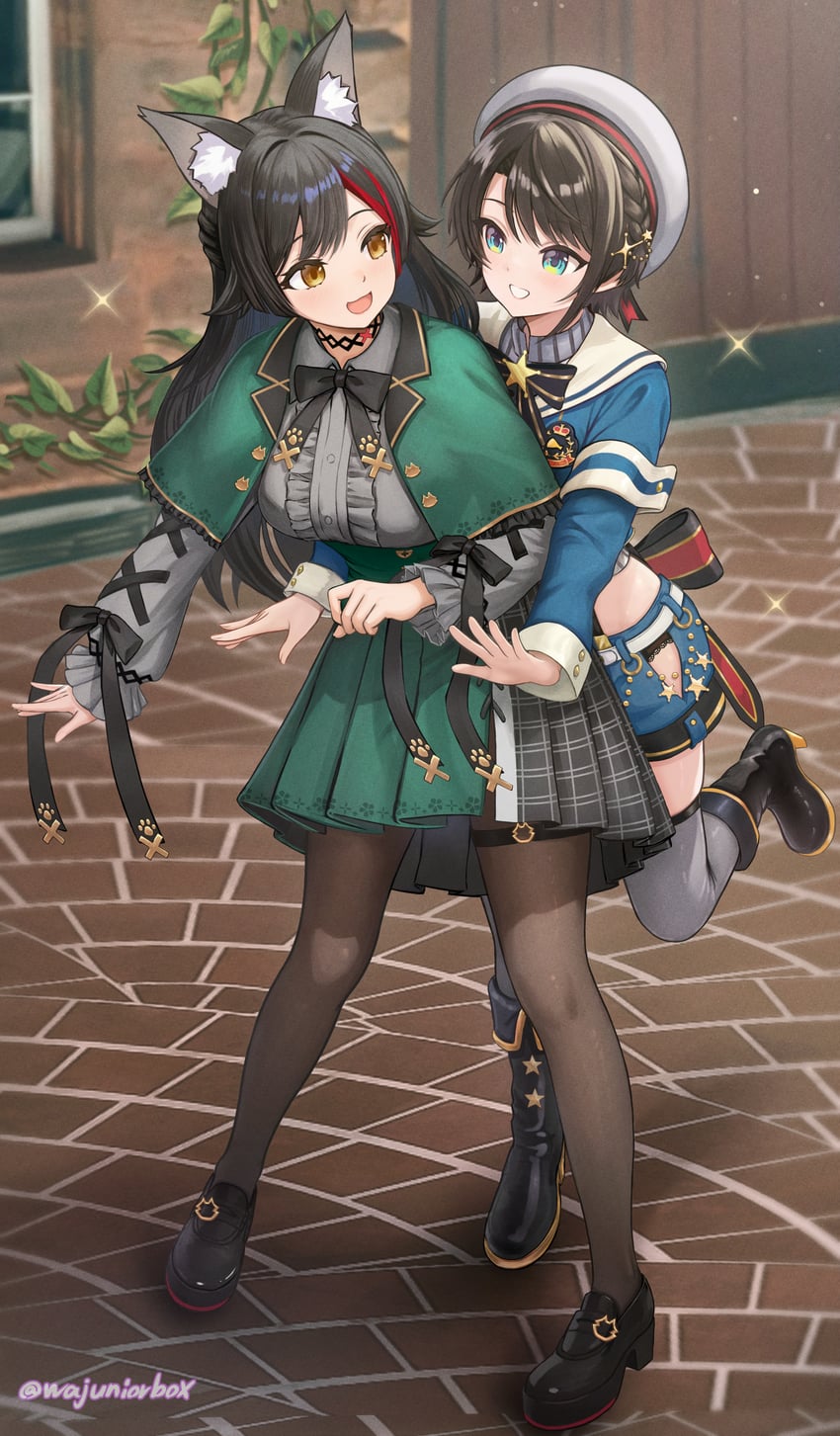 ookami mio and oozora subaru (hololive) drawn by wajuniorbox