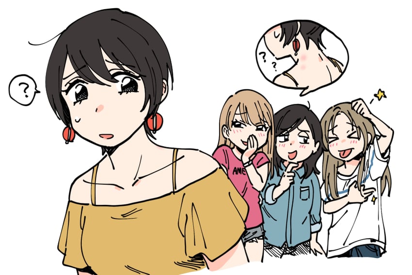 inuzuka miwa, sawatari saeko, rika, and usshi (tsukiatte agetemo ii kana) drawn by tamifull