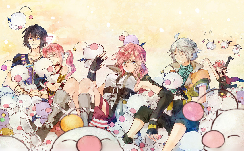 moogle, lightning farron, hope estheim, serah farron, mog, and 2 more (final fantasy and 3 more) drawn by nadir_(nadirnek)