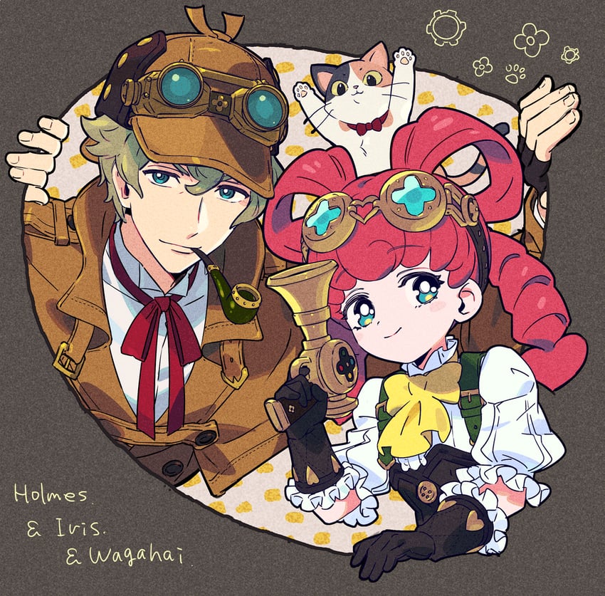 herlock sholmes, iris wilson, and wagahai (ace attorney and 1 more) drawn by uchikoshi2525