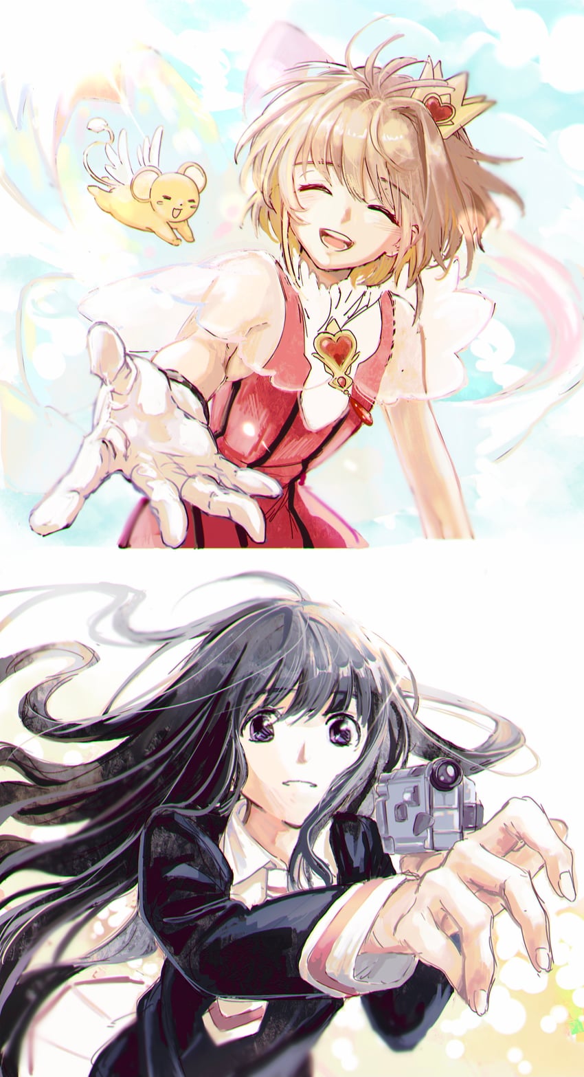 kinomoto sakura, kero, and daidouji tomoyo (cardcaptor sakura and 1 more) drawn by koyomania