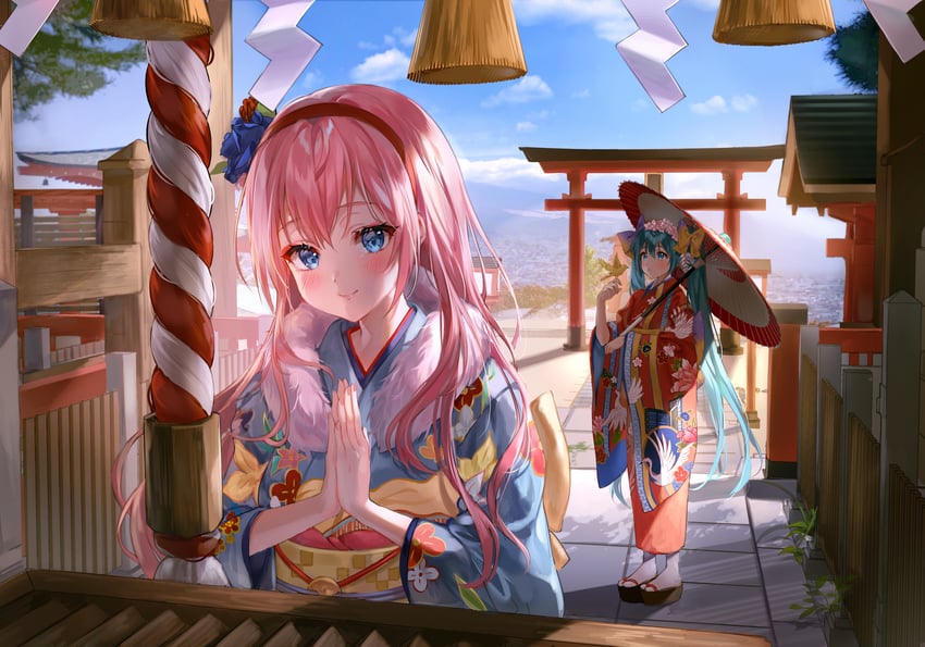 hatsune miku and megurine luka (vocaloid) drawn by aina_156cm