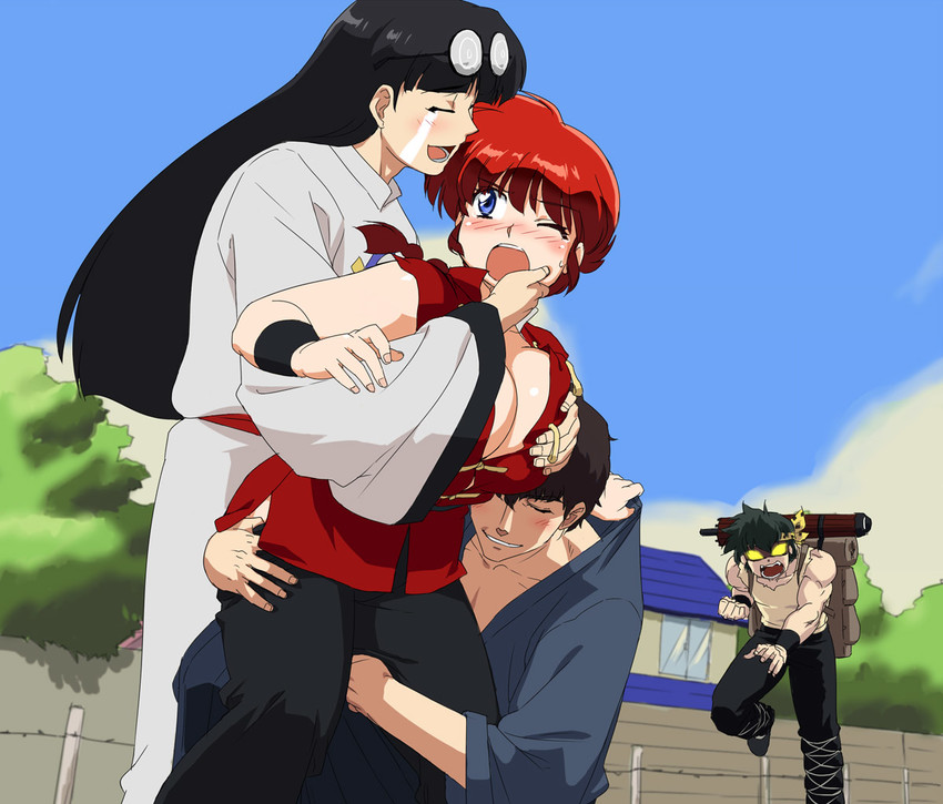 ranma-chan, hibiki ryouga, mousse, and kunou tatewaki (ranma 1/2) drawn by mage_(harumagedon)