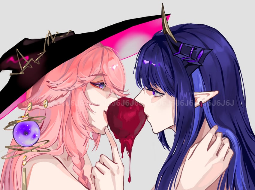 raiden shogun and yae miko (genshin impact) drawn by zhongtaiyang449