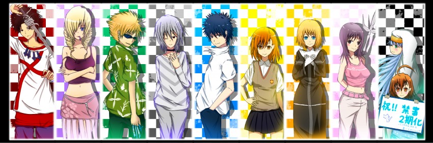 misaka mikoto, kamijou touma, accelerator, index, last order, and 5 more (toaru majutsu no index and 2 more) drawn by arukuyouna