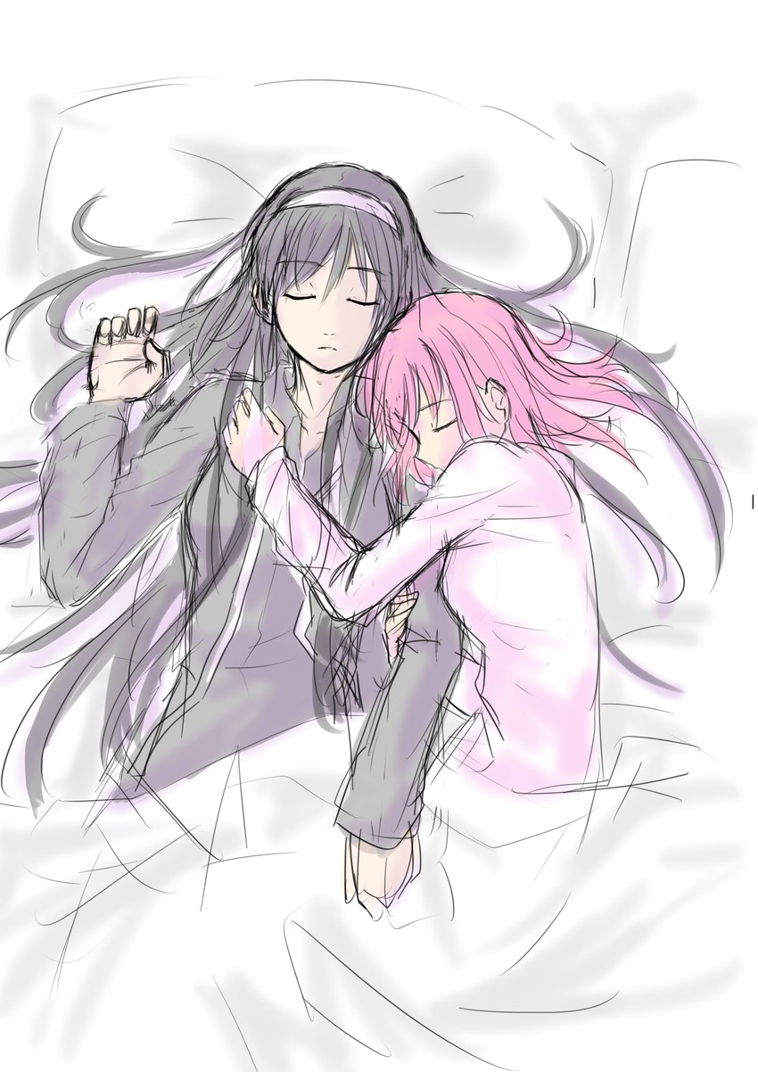 akemi homura and kaname madoka (mahou shoujo madoka magica) drawn by pin.s