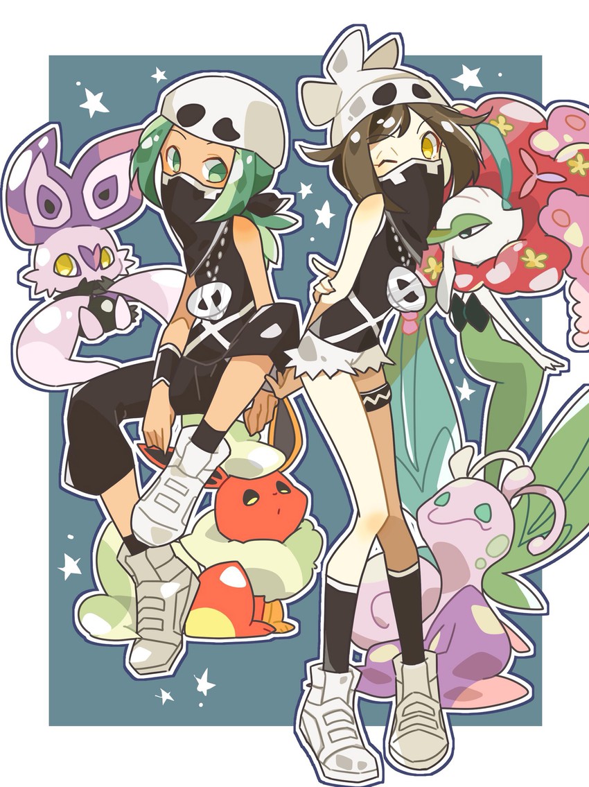 selene, flareon, hau, noibat, florges, and 1 more (pokemon and 1 more) drawn by kirakiya