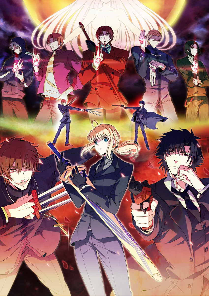 artoria pendragon, saber, kotomine kirei, waver velvet, emiya kiritsugu, and 4 more (fate and 1 more) drawn by yukihime_(mofumofu2225)