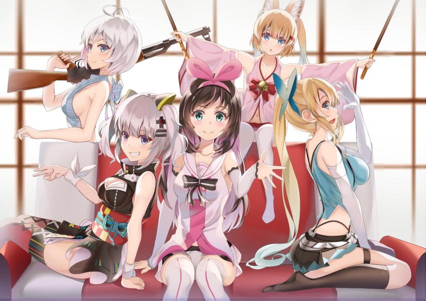 kizuna ai, kaguya luna, dennou shoujo siro, mirai akari, and mikoko (.live and 4 more) drawn by akausuko