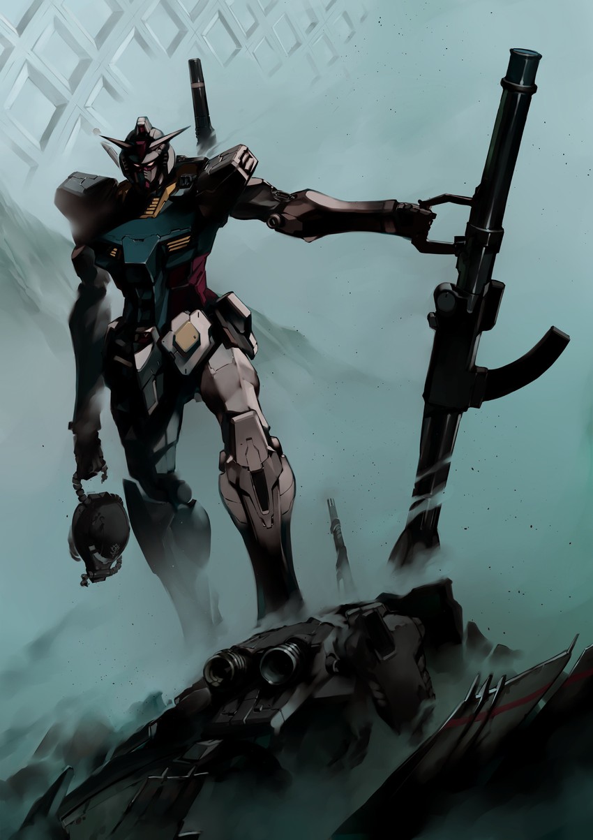 rx-78-2 gundam and zaku ii (original and 2 more) drawn by shimizu_eiichi and shimoguchi_tomohiro